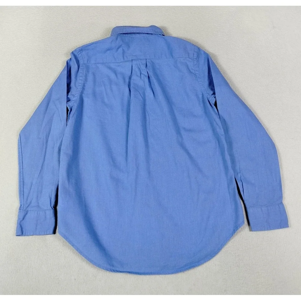 Ralph Lauren Shirt Youth Medium 10-12 Blue Linen Cotton Button Down Pony‎ Logo